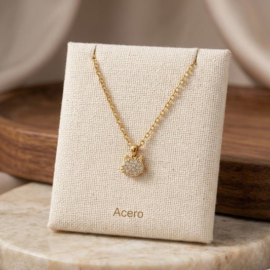 Collar Acero Inoxidable Cabeza Gatito con circonitas