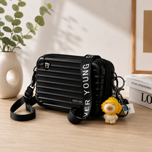 Bolso rígido estilo maleta “Amor Gatuno” – Color negro