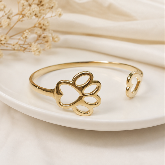 Pulsera Acero inoxidable Corazón y Huella Dorada Ajustable