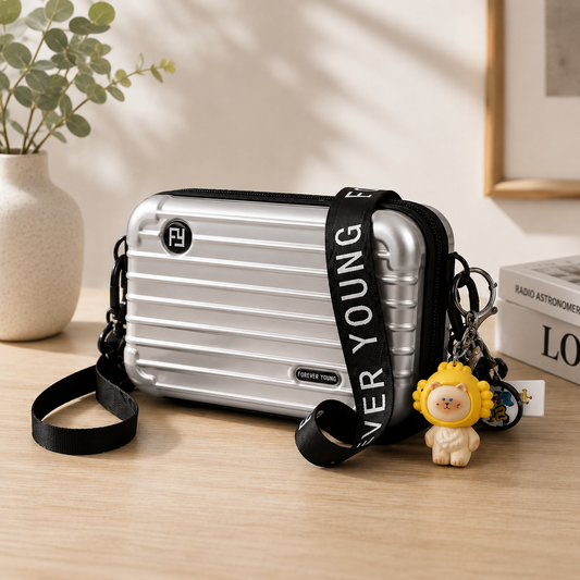 Bolso rígido estilo maleta "Amor Gatuno" – Color Plateado