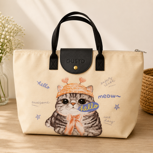 Bolso Plegable “Beige Cat Essentials” 🌸🐱
