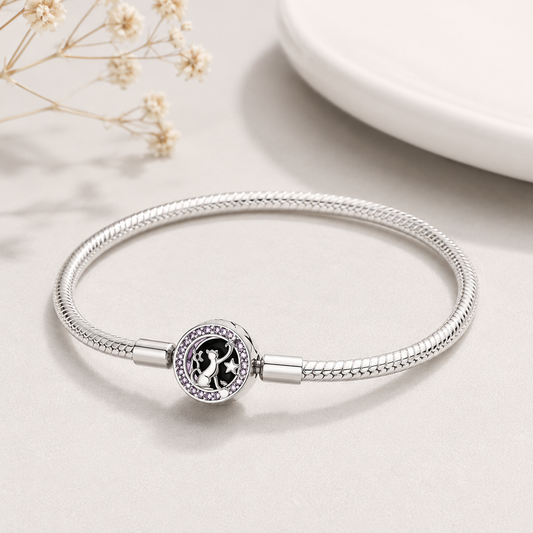 Pulsera de plata de ley Gato, Luna y Estrella