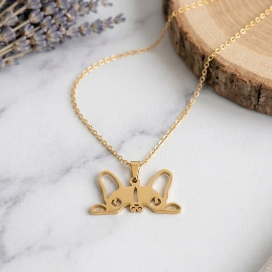 Collar Acero Inoxidable Perrito Curioso Dorado
